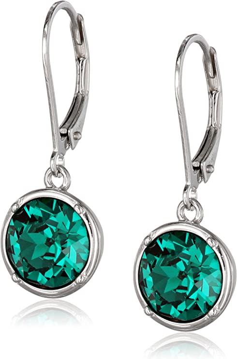 Sterling Silver Crystal Round Lever Back Drop Earrings. Image via Amazon.