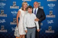 Jun 22, 2016; Las Vegas, NV, USA; Kim Trotz and Nolan Trotz and Barry Trotz walk the red carpet during the 2016 NHL Awards at Hard Rock Hotel and Casino. Mandatory Credit: Joshua Dahl-USA TODAY Sports