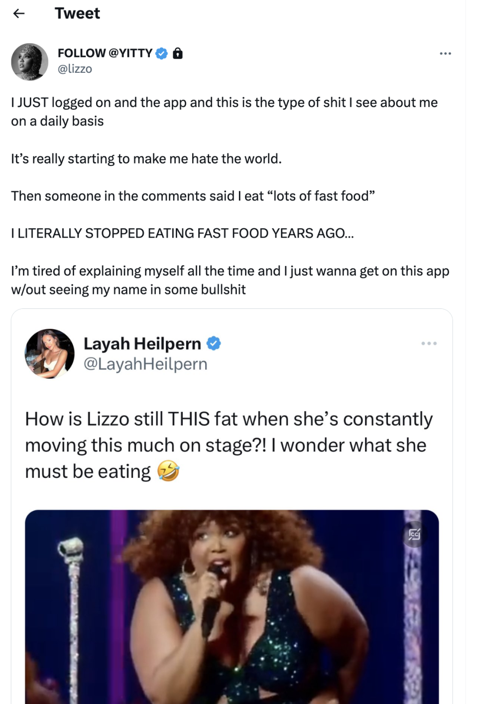 Screenshot of Lizzo's tweet