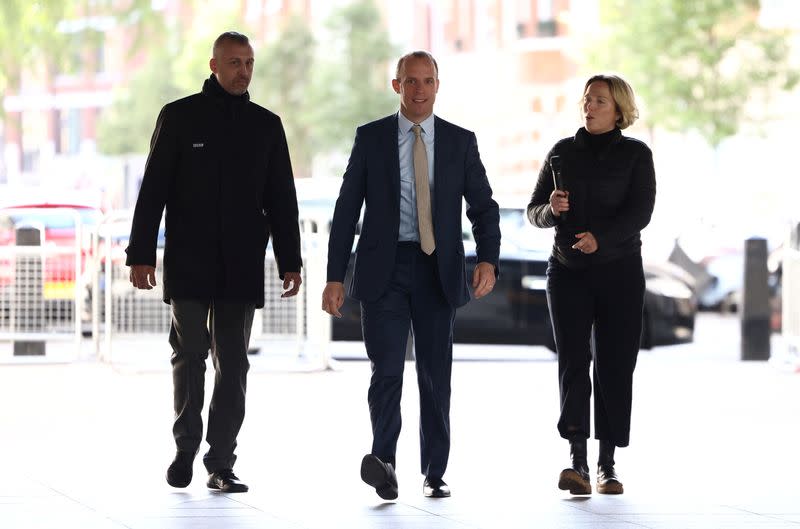 British Deputy Prime Minister and Secretary of State for Justice Dominic Raab arrives at the BBC headquarters in London