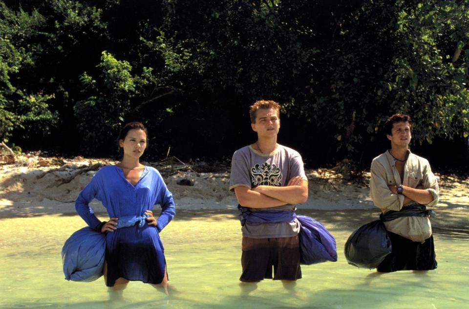 Virginie Ledoyen, Leonardo DiCaprio and Guillame Canet in 2000's The Beach. (Alamy)