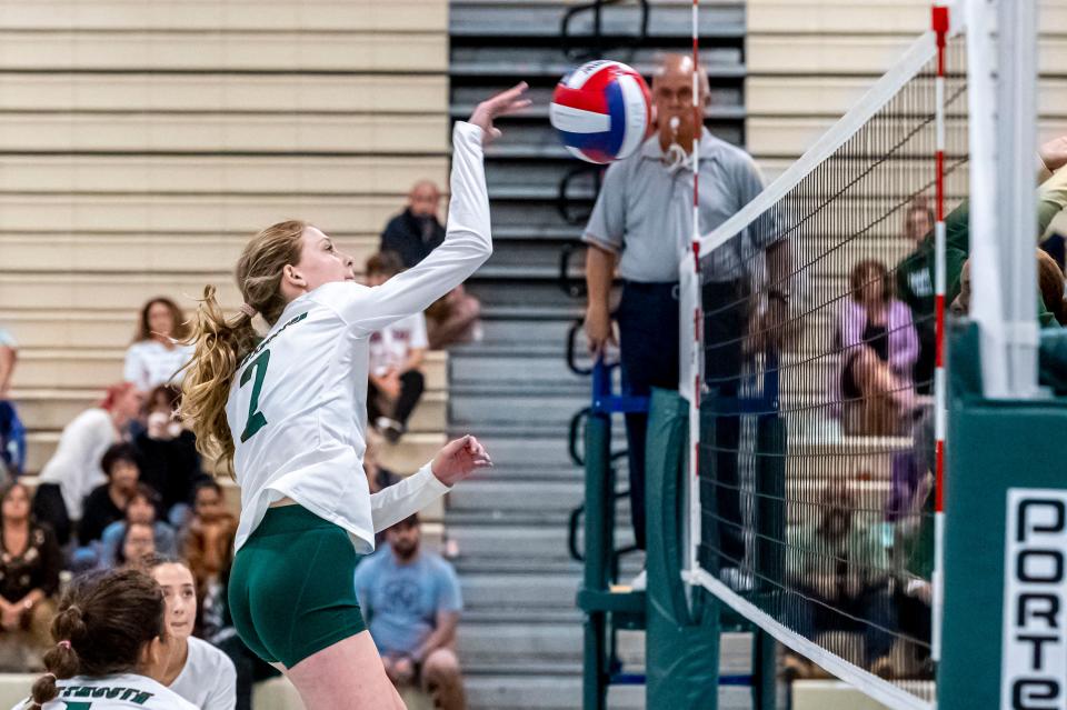 Dartmouth's Adeline Ablett spikes the ball.