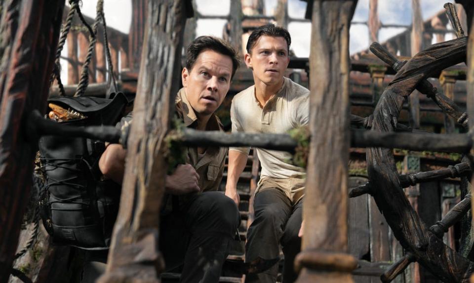 Mark Wahlberg and Tom Holland in "Uncharted."