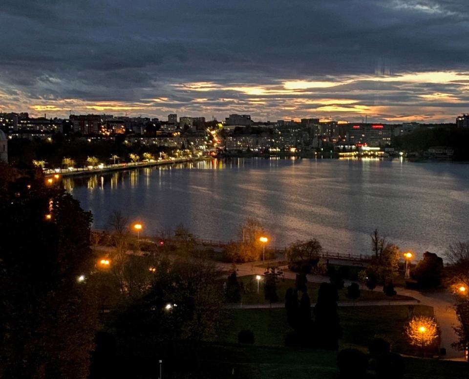 A nighttime view of the Ukrainian city of Ternopil, photographed by Tania Vitvitsky through her hotel window, is part of a slide presentation she presents to groups to promote tourism in the country and raise awareness for her nonprofit ukrainecharitable.org.