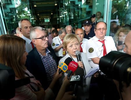 Supreme Court President Malgorzata Gersdorf talks to the media at the Supreme Court building, in Warsaw, Poland July 4, 2018. Agencja Gazeta/Slawomir Kaminski via REUTERS