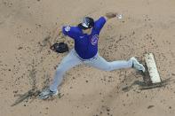 Chicago Cubs starting pitcher Justin Steele throws during the first inning of a baseball game against the Milwaukee Brewers Monday, July 4, 2022, in Milwaukee. (AP Photo/Morry Gash)