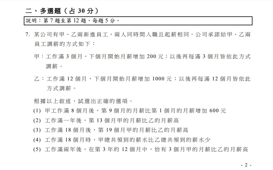 學測數A「薪資計算、手搖飲售價入題」　審題教師：難易適中能鑑別考生程度