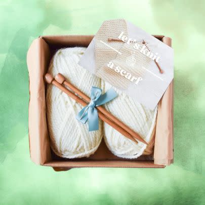 A beginner knitting kit at Etsy