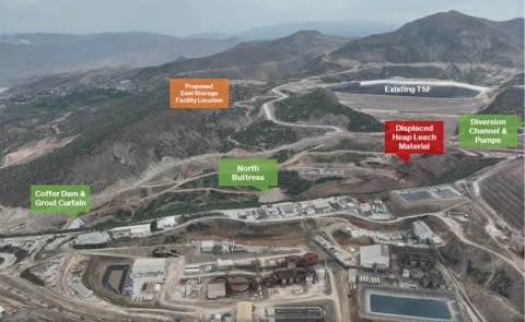 Figure 1. Location of containment and proposed remediation infrastructure overlain on an aerial view of the Çöpler site as of May 1, 2024. (Photo: Business Wire)