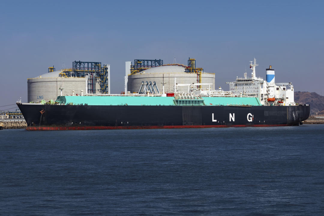 A large LNG (Liquefied natural gas) tanker ship unloading its cargo at an LNG terminal. (PHOTO: Getty)