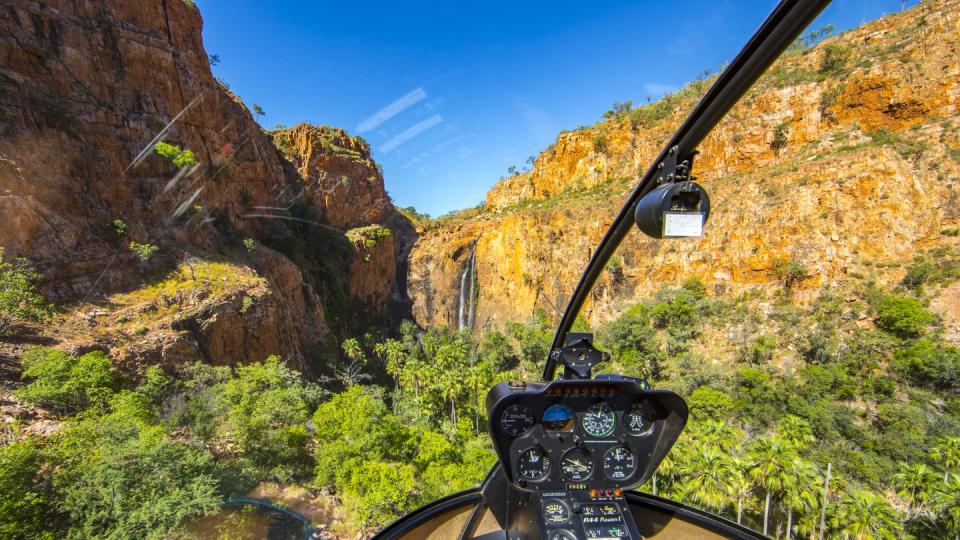 helicopeer ride to el questro's miri miri falls in the kimberley western australia