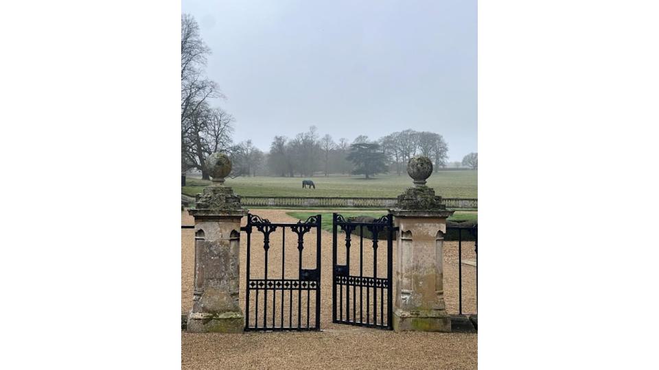 Althorp House gates in the mist 