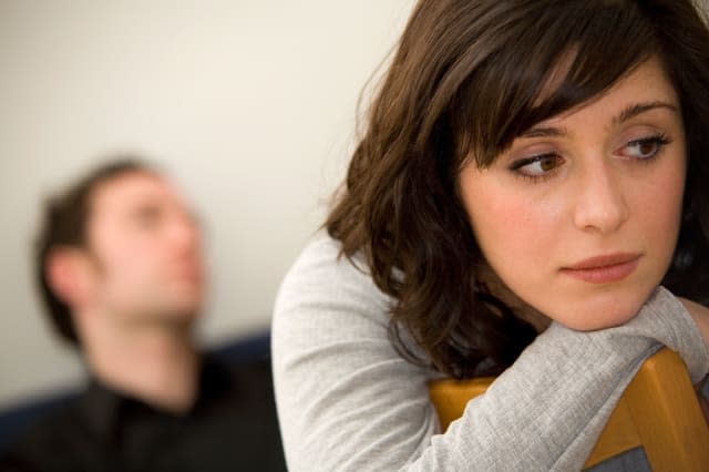 Young couple having a row disagreement argument