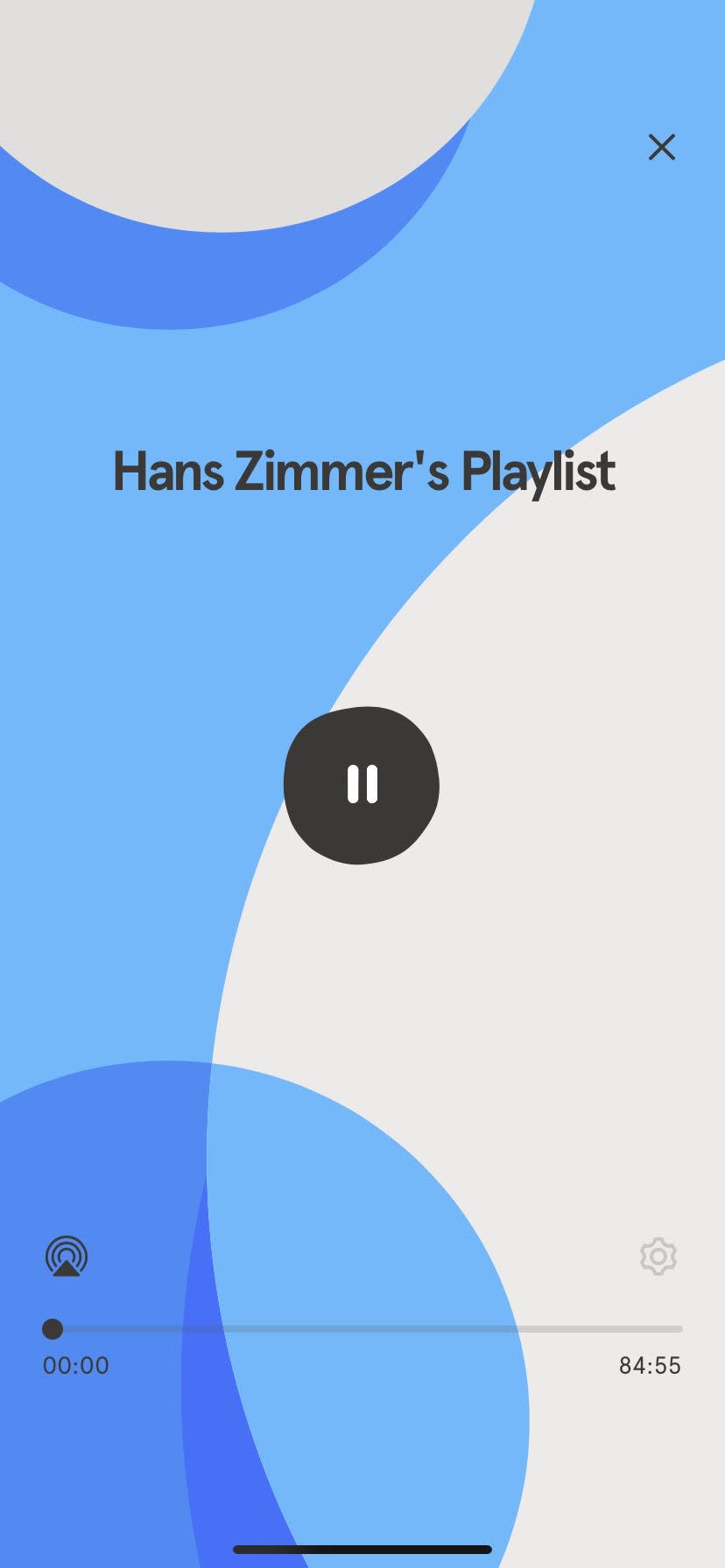 blue and white circles and the words "Hans Zimmer's playlist" in a screenshot of the meditation app Headspace