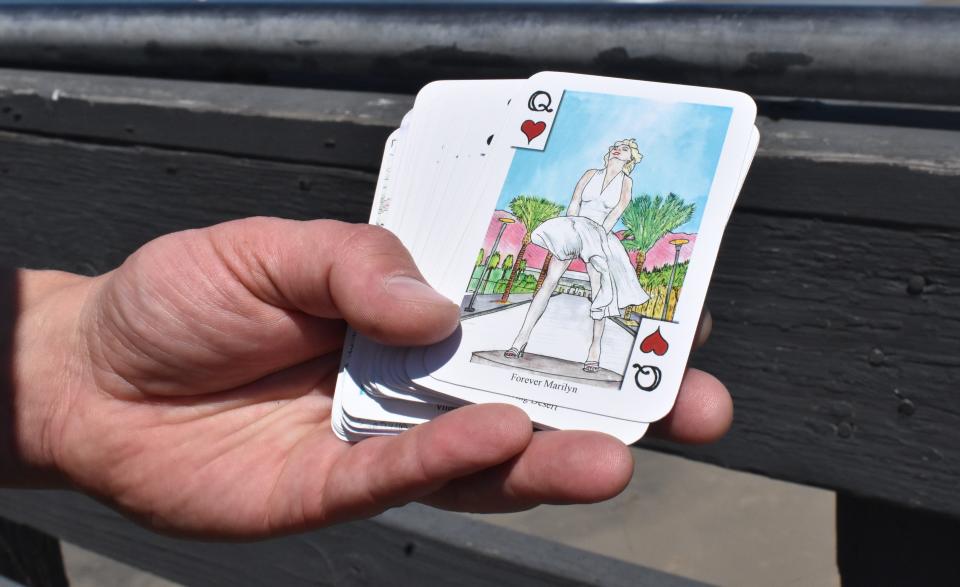 The "Forever Marilyn" statue is among the local landmarks featured in Aaron Trotter's Palm Springs card deck.