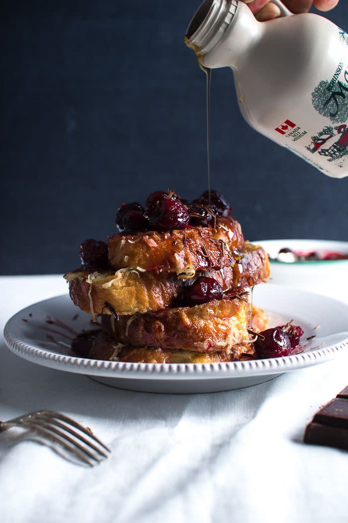 Coconut French Toast with Sour Cherries and Dark Chocolate