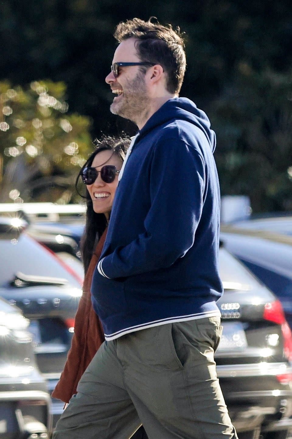 a man and woman walking