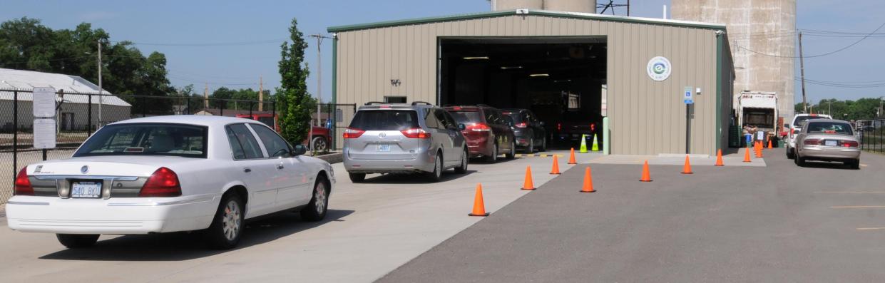 Cars line up to drop off items at the Salina Drive-thru Recycling Center, SDRC. The SDRC is hosting the Recycling Generosity Food Drive from 8:30 a.m. to 2 p.m. Saturday, Dec. 3 at its 125 W. North St. location where people can drop off donations to the Salina Emergency Aid Food Bank and Salina Animal Services, as well as have the opportunity to adopt dogs from the shelter.