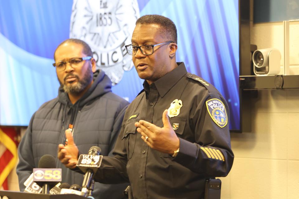 Police Chief Jeffrey Norman speaks with the media during a press conference on crime statistics in January.