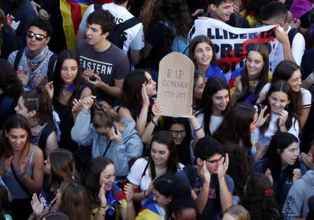 People gather for a protest in Barcelona