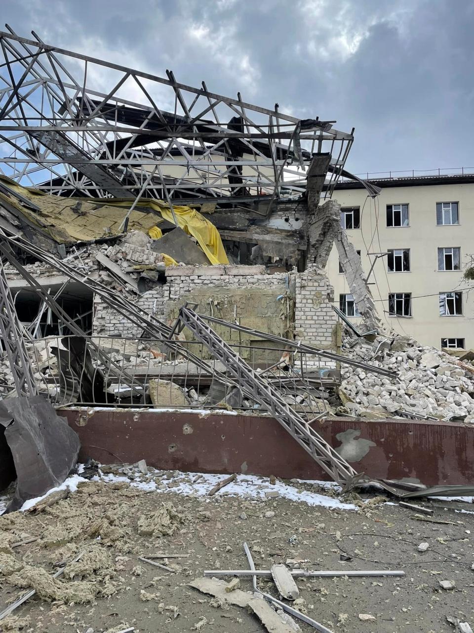 This photo provided by Volodymyr Matsokin shows damage to the hospital in Izyum, Ukraine (AP/ Volodymyr Matsokin)