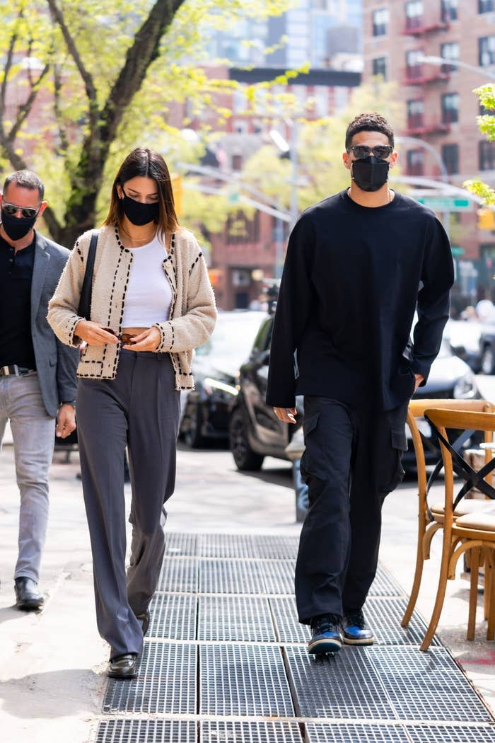 Kendall Jenner and Devin Booker are photographed walking outside in New York City