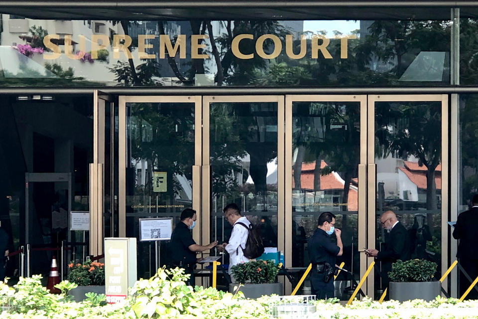 COVID-19 precautionary measures being taken at the Supreme Court building on 26 March 2020. (PHOTO: Dhany Osman / Yahoo News Singapore)