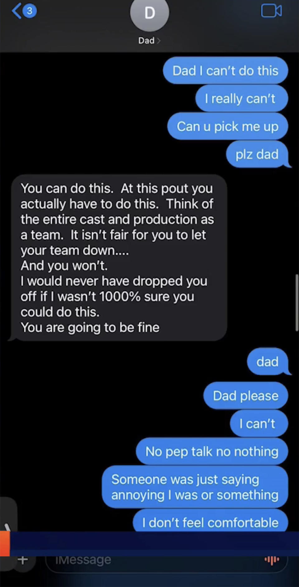 Sam Rubin and son Colby's text message conversation. (Courtesy KTLA)