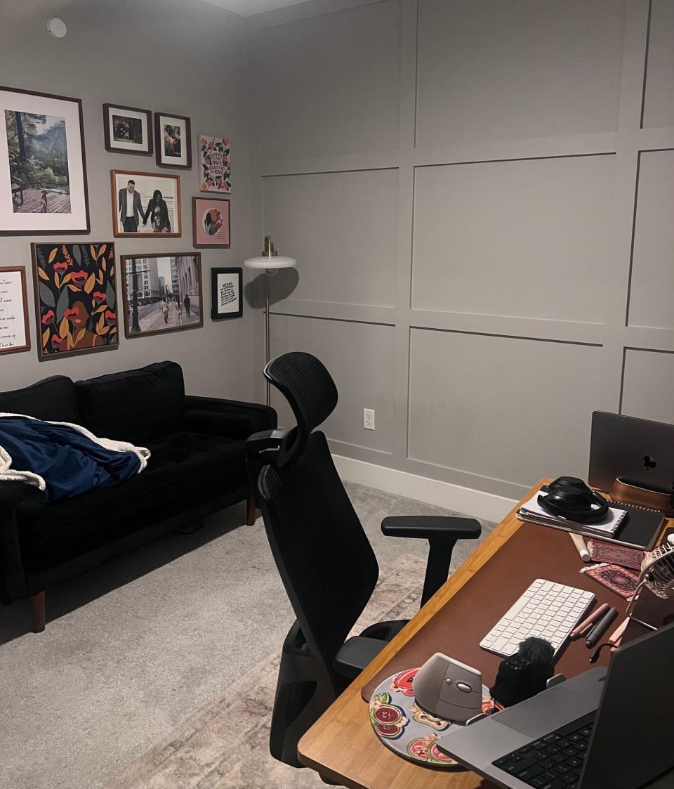 Some of the things in Couse's home office include a desk, pens, and motivational quotes and photos on the wall. - Copyright: Courtesy of Roxy Couse