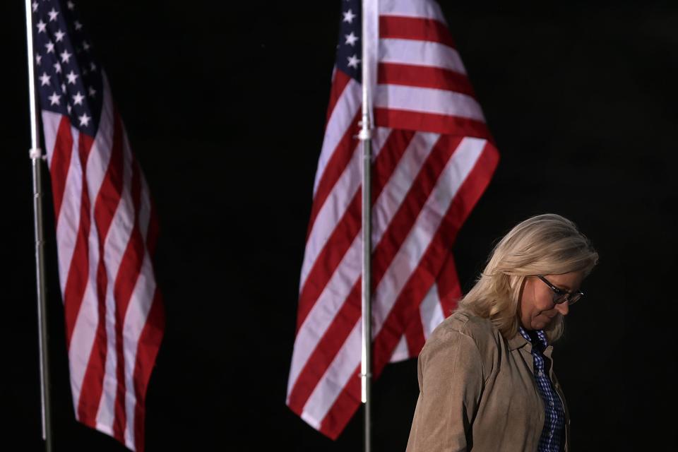 U.S. Rep. Liz Cheney (R-WY) departs after speaking to supporters during a primary night event on August 16, 2022 in Jackson, Wyoming.