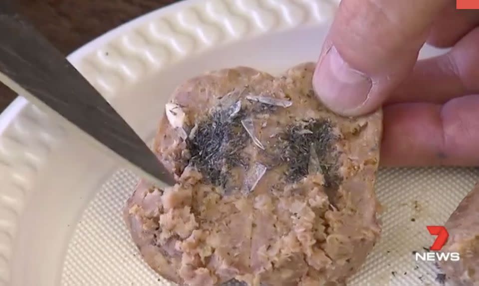 Sausages filled with lead and glass. Source: 7 News