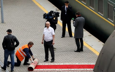 A red carpet was rolled out to meet Kim's train - Credit: Reuters/Shamil Zhumatov
