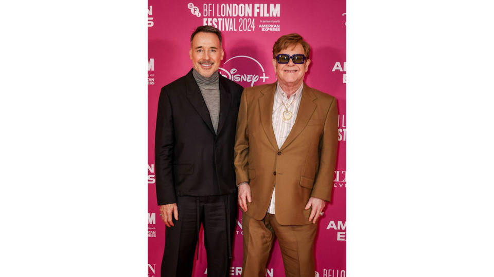 David Furnish and Elton John attend the Elton John: Never Too Late European debut as part of the London Film Festival at Southbank Centre