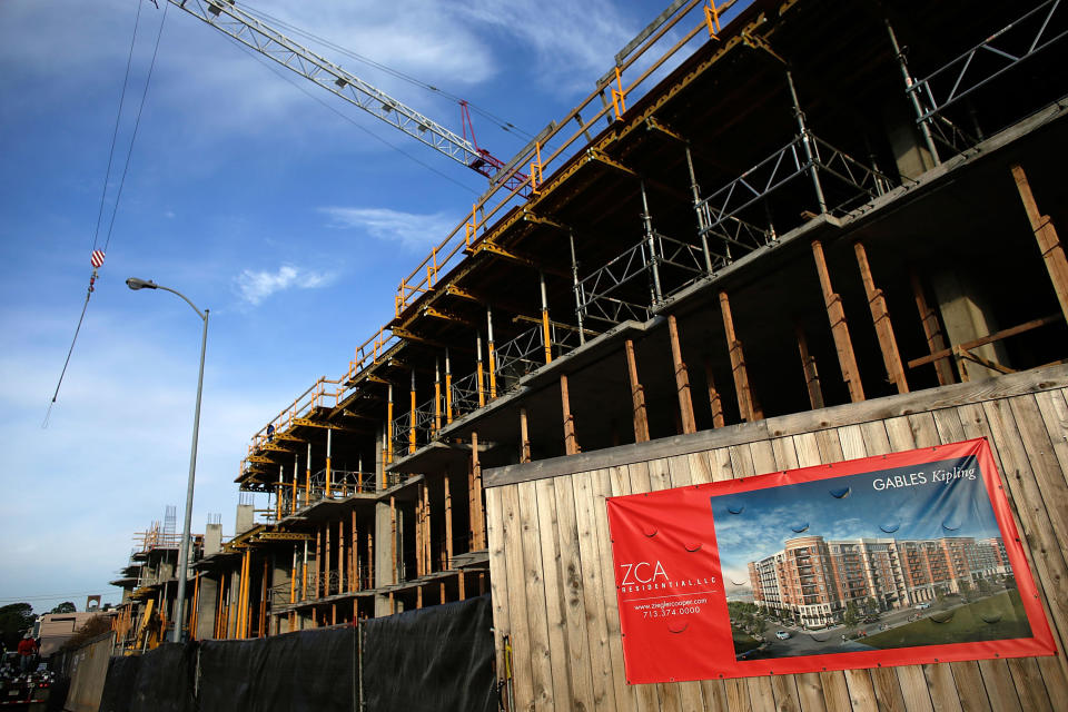 HOUSTON, TX - JANUARY 07:  An upscale apartment project is seen during construction in the Upper Kirby area on January 7, 2013 in Houston, Texas. Houston's success with job growth in recent years has placed the city among the top markets in the country for elevated income levels, according to reports.  (Photo by Scott Halleran/Getty Images)