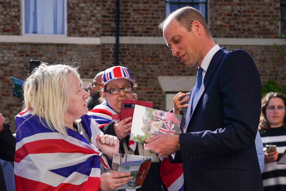 Prince William, Prince of Wales speaks with well wishers after he visits James' Place Newcastle on April 30, 2024 in Newcastle upon Tyne, England. <span class="copyright">Ian Forsyth—Getty Images</span>