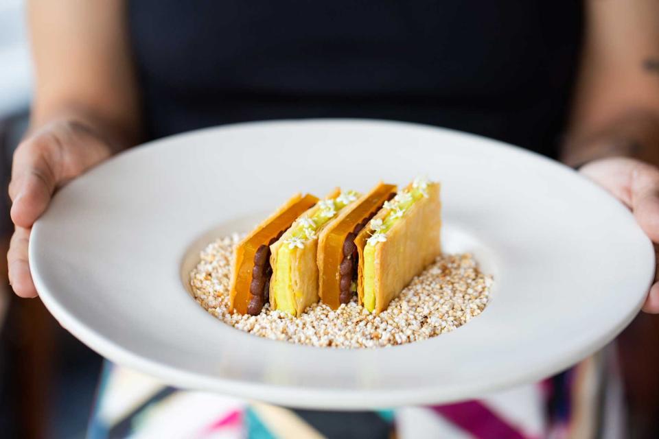 A layered dessert at Alcalde restaurant in Guadalajara, Mexico