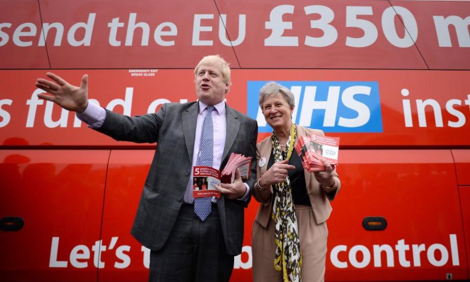 Boris Johnson MP with the leave campaign bus during the EU referendum campaign.