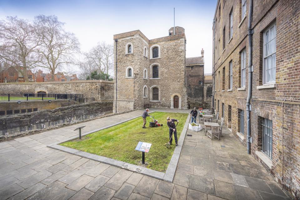 Work taking place to create the meadow at the Jewel Tower in the heart of Westminster (English Heritage/PA)