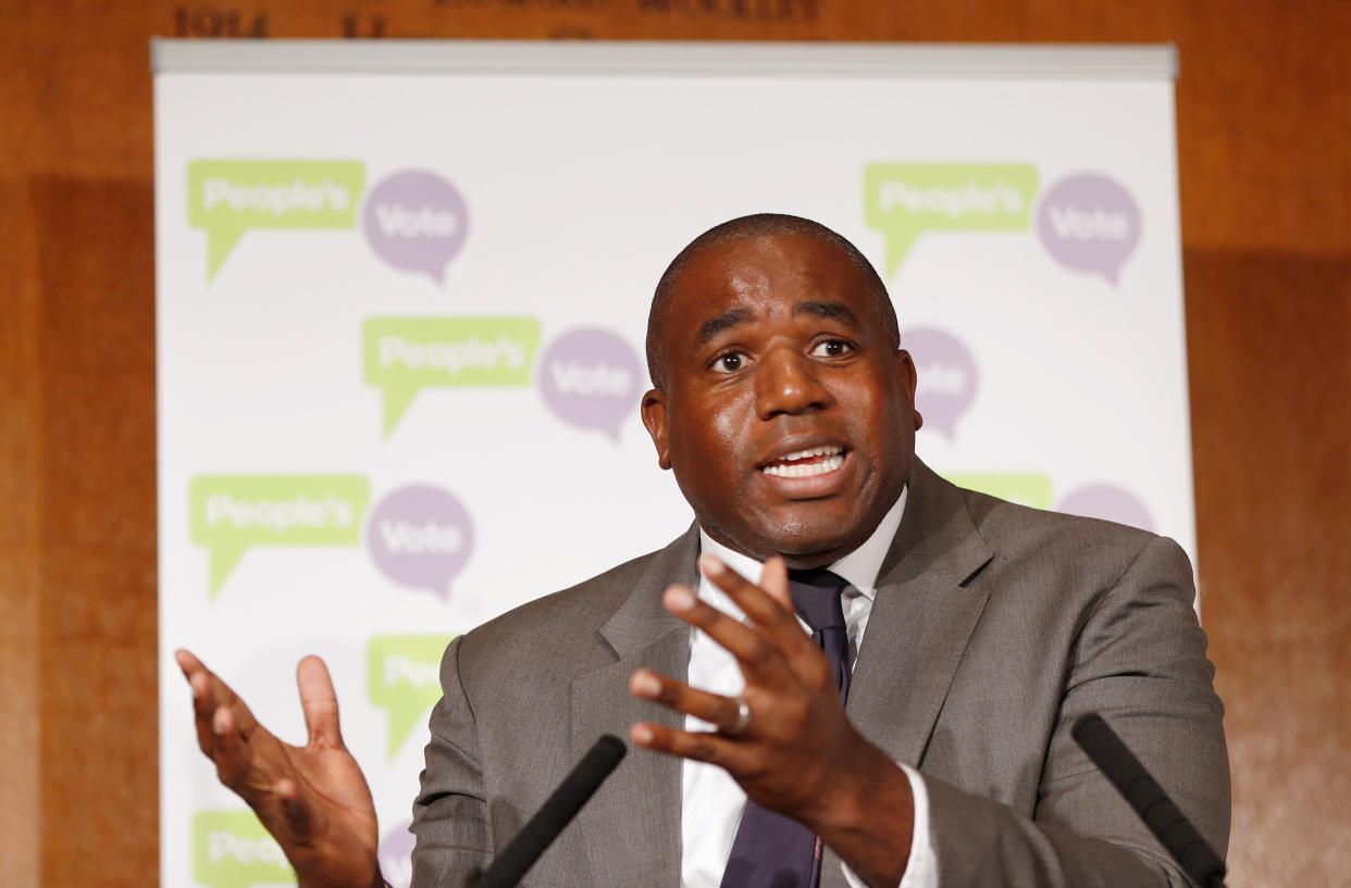 Britain’s Labour Party MP David Lammy speaks at a news conference held by The People’s Vote in London, Britain, January 22, 2019. REUTERS/Peter Nicholls