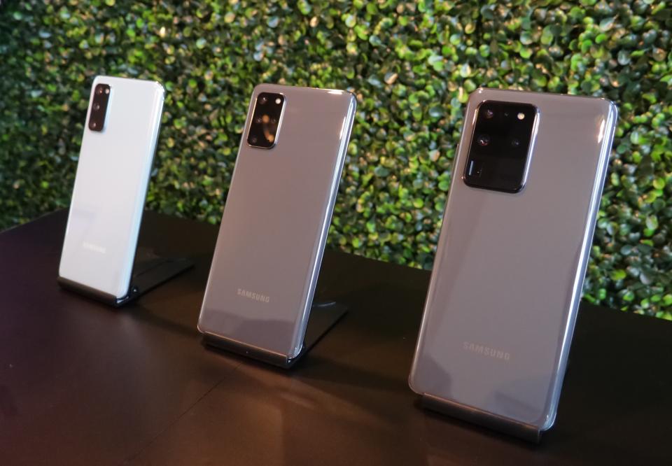 The Samsung Galaxy S20 lineup includes (from left to right) the S20, the S20+, and the S20 Ultra. (Image: Howley)