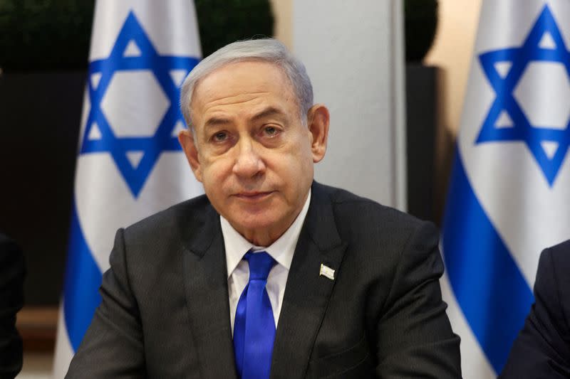 FILE PHOTO: Israeli Prime Minister Benjamin Netanyahu chairs a Cabinet meeting at the Kirya
