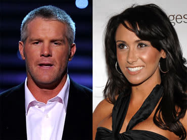 Brett Favre and alleged penis photo recipient Jen Sterger. (via CBSNews.com)