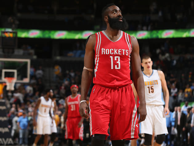 James Harden checks the standings. (Getty Images)