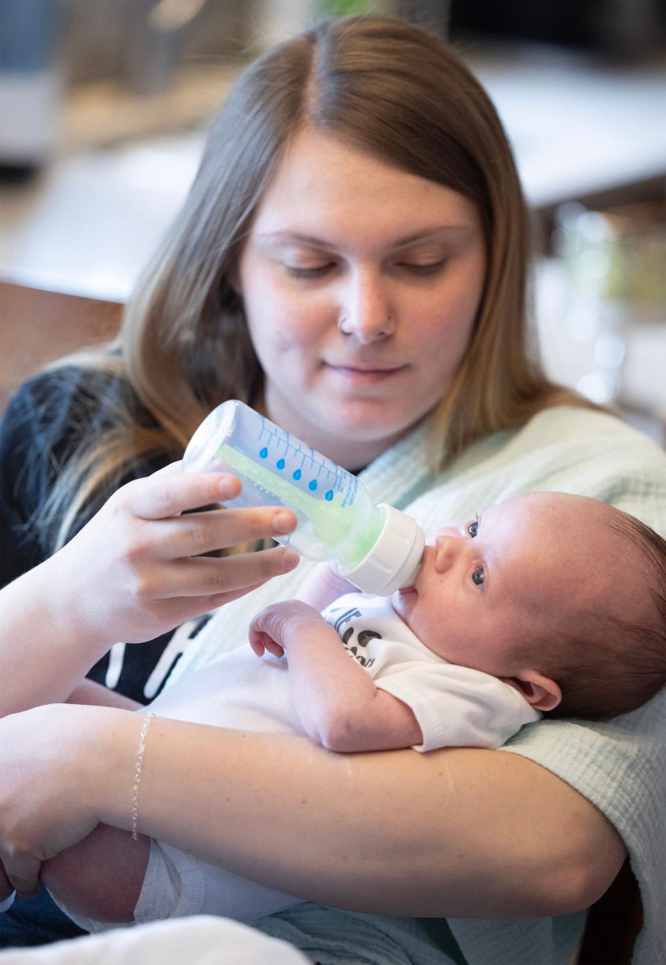 Abbi Yakunich of Massillon put her newborn, Paxton Denham, on formula after she had difficulty producing enough milk, and what she was able produce gave him stomach cramps. The issue is more common than people think said Carol Frient, a local lactation expert.