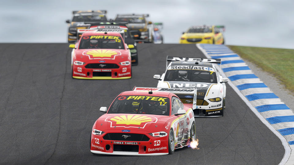 Scott McLaughlin, pictured here leading the pack during the Supercars Eseries opening round.