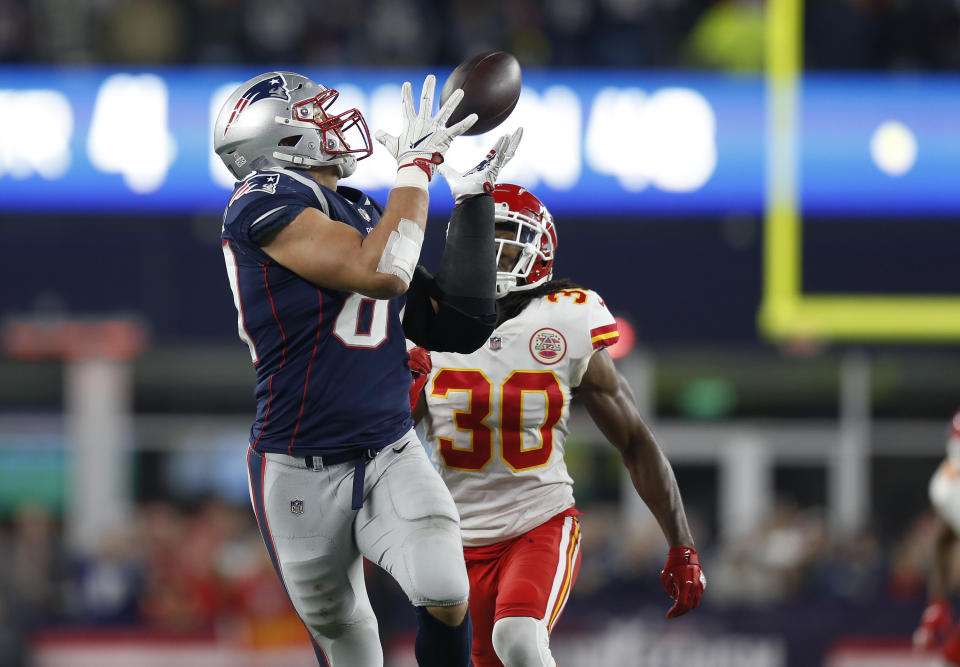 The New England Patriots’ 43-40 win over the Kansas City Chiefs drew huge ratings, even though it went head-to-head with the American League Championship series. (AP)