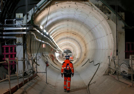 Mathieu Saint-Louis, spokesperson for the French National Radioactive Waste Management Agency ANDRA, walks in one of the 500 meter underground galleries of the research laboratory of the Agency, in Bure, France, April 5, 2018. Picture taken April 5, 2018. REUTERS/Vincent Kessler