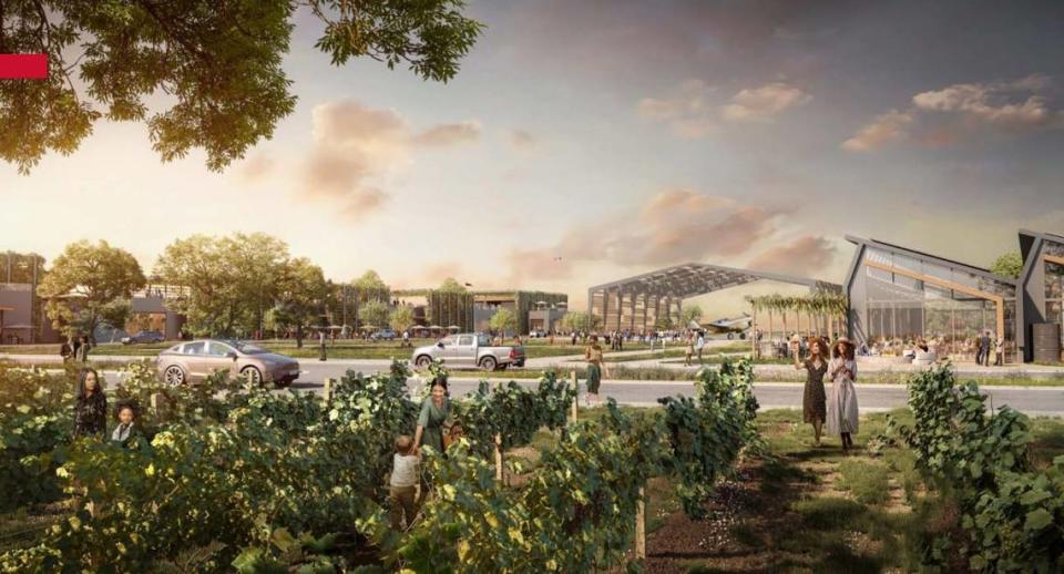 The Landing Paso Robles would potentially include a winery (shown in the rendering above) as well as a 120-room hotel, retail and food spaces and offices.