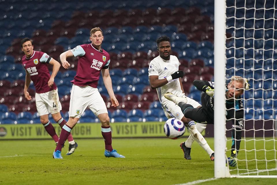 Kasper Schmeichel makes a save from Chris Wood (Getty Images)