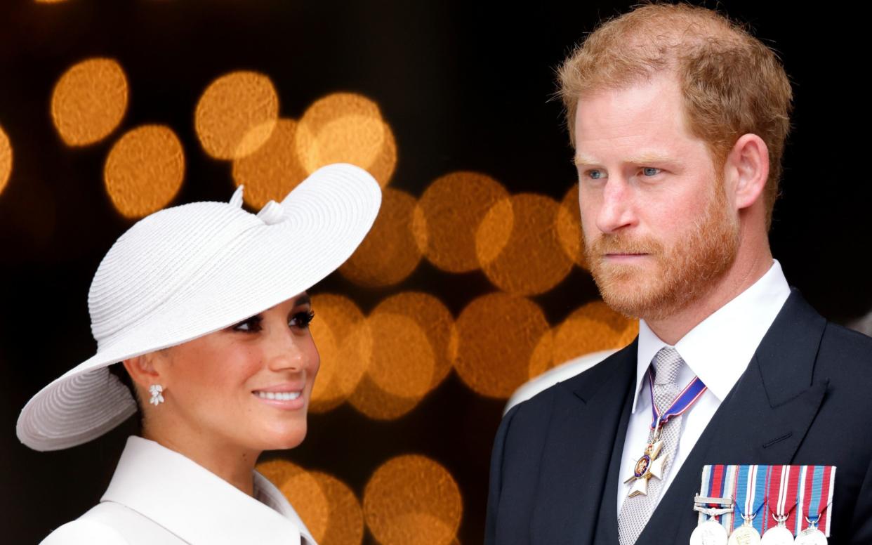 The Duke and Duchess of Sussex watched Trooping the Colour from the Major General’s Office overlooking Horse Guards, but left shortly afterwards - before the jubilee flypast - Max Mumby/Indigo/Getty Images